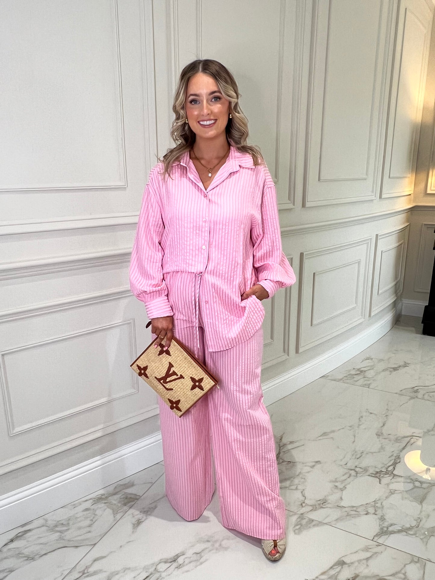 Rachel Striped Pink Oversized Shirt And Trouser Set