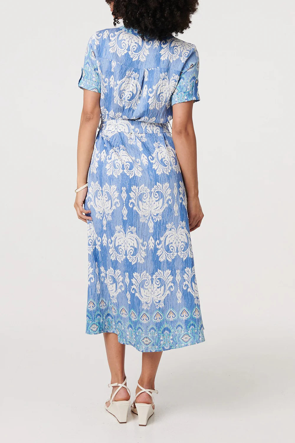 Lottie Blue And White Print Tie Waist Midi Dress