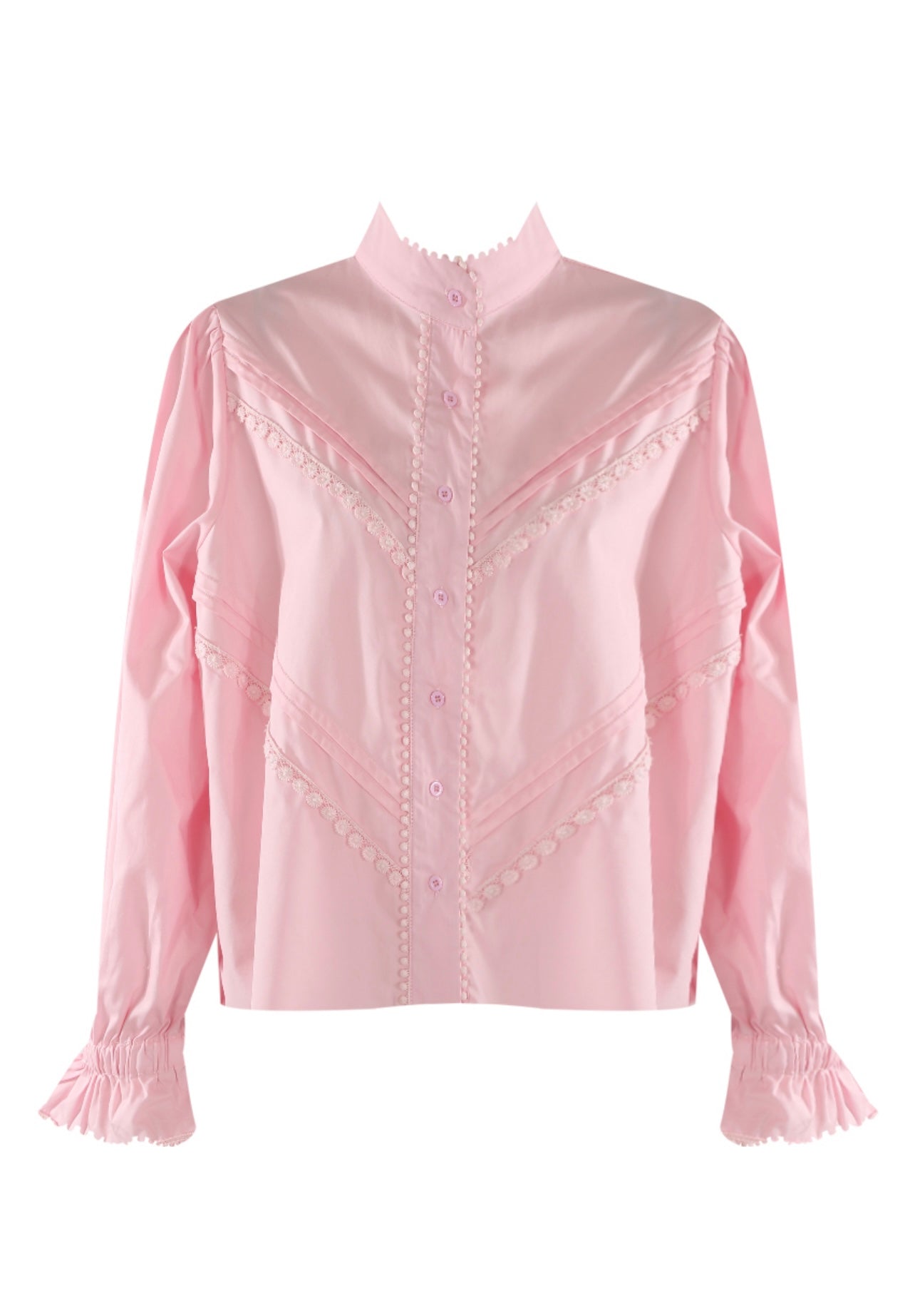 Jenna Pink Vintage Long Sleeve Lace Shirt