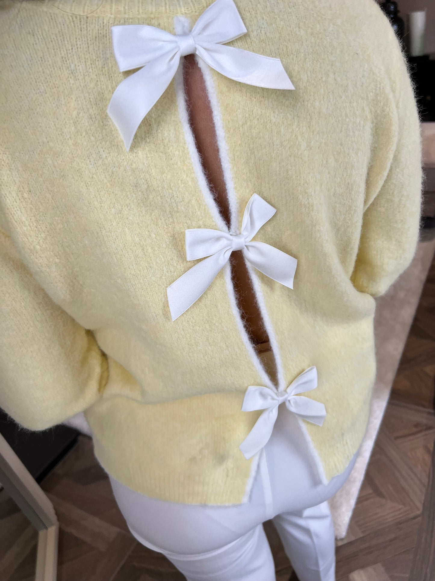 Bella Knitted Lemon Long Sleeved Bow Jumper