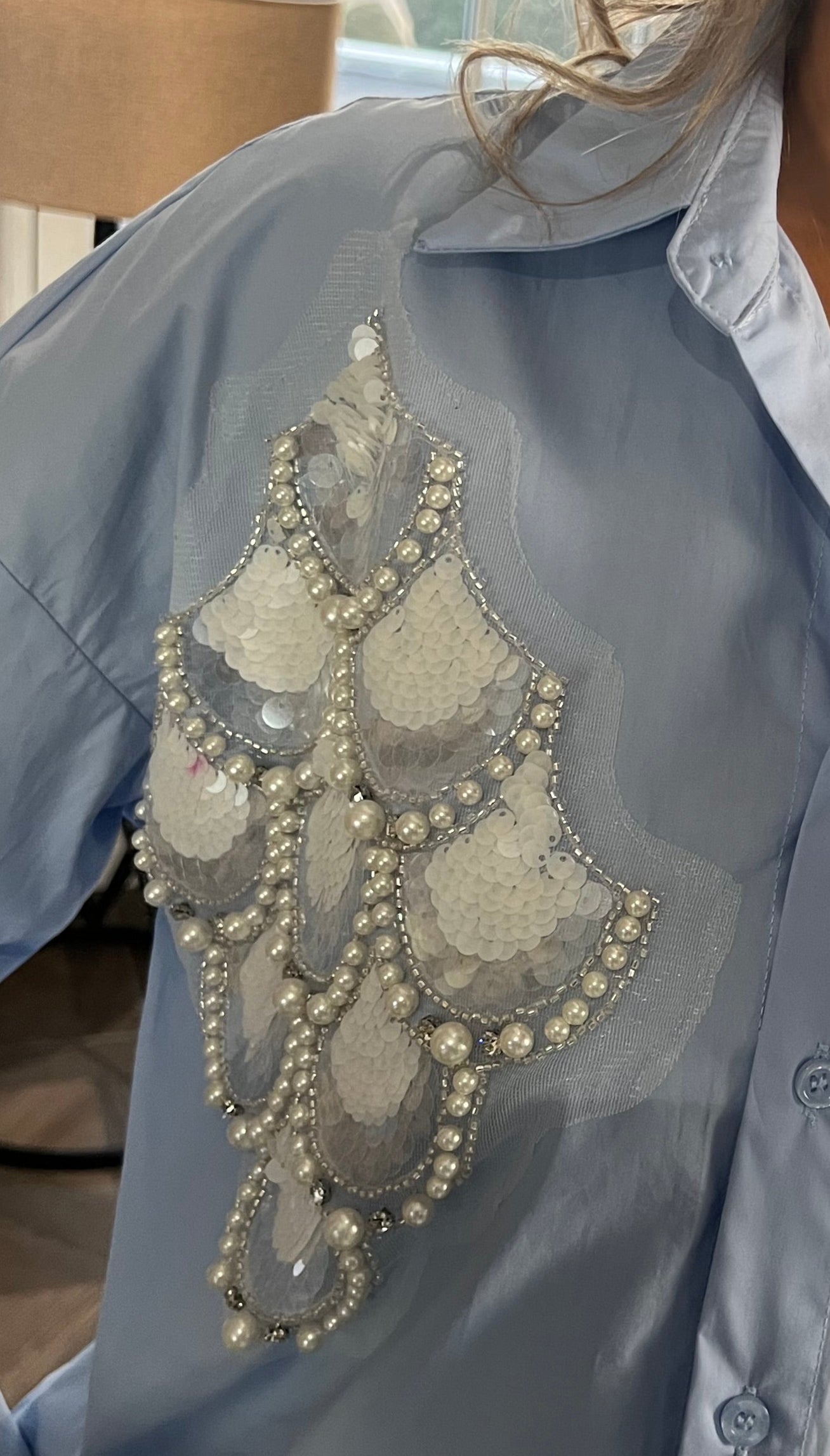 Lola Light Blue Sequined And Pearl One Size Shirt
