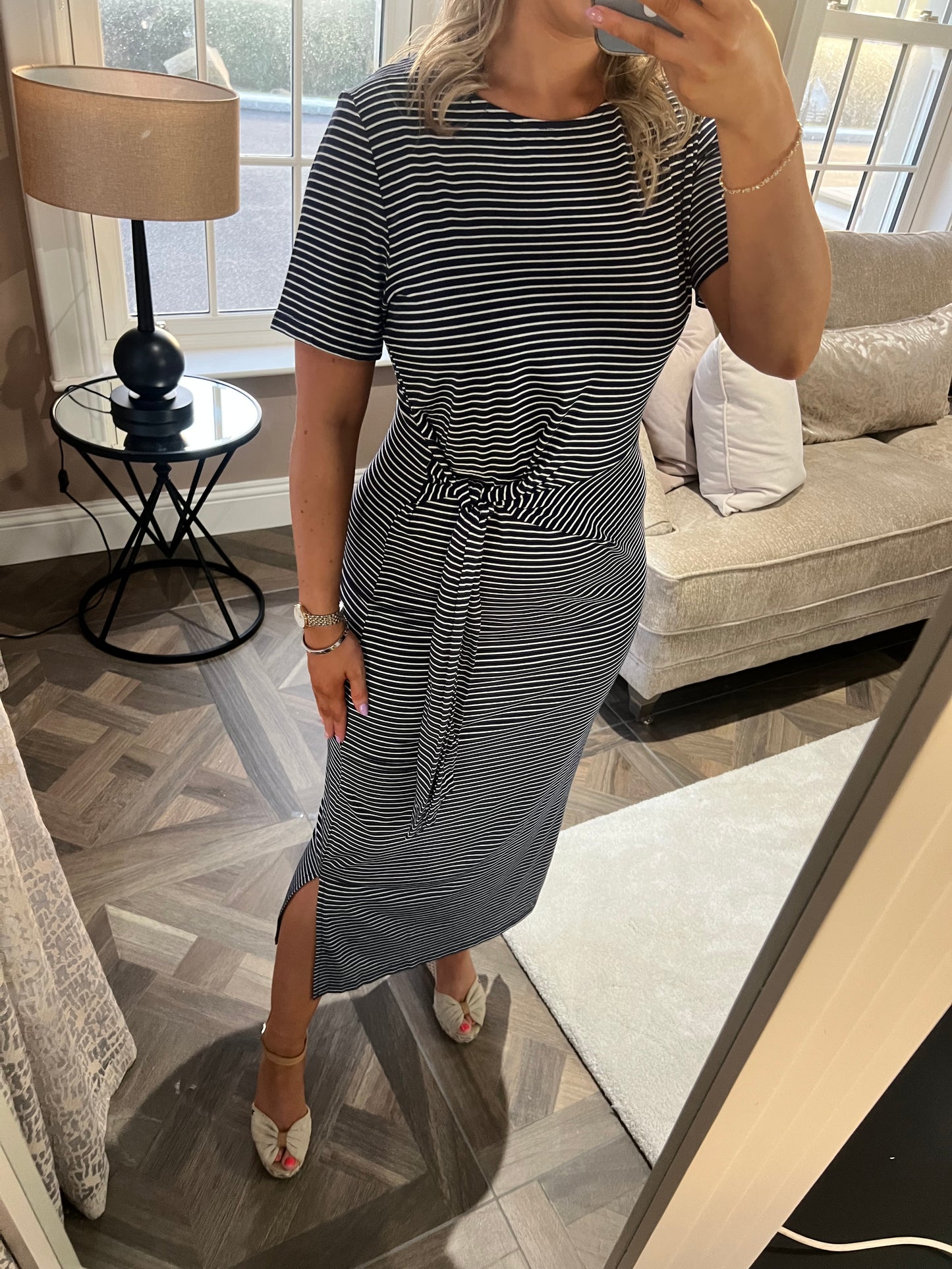Maisy Navy And White Striped Midi Dress