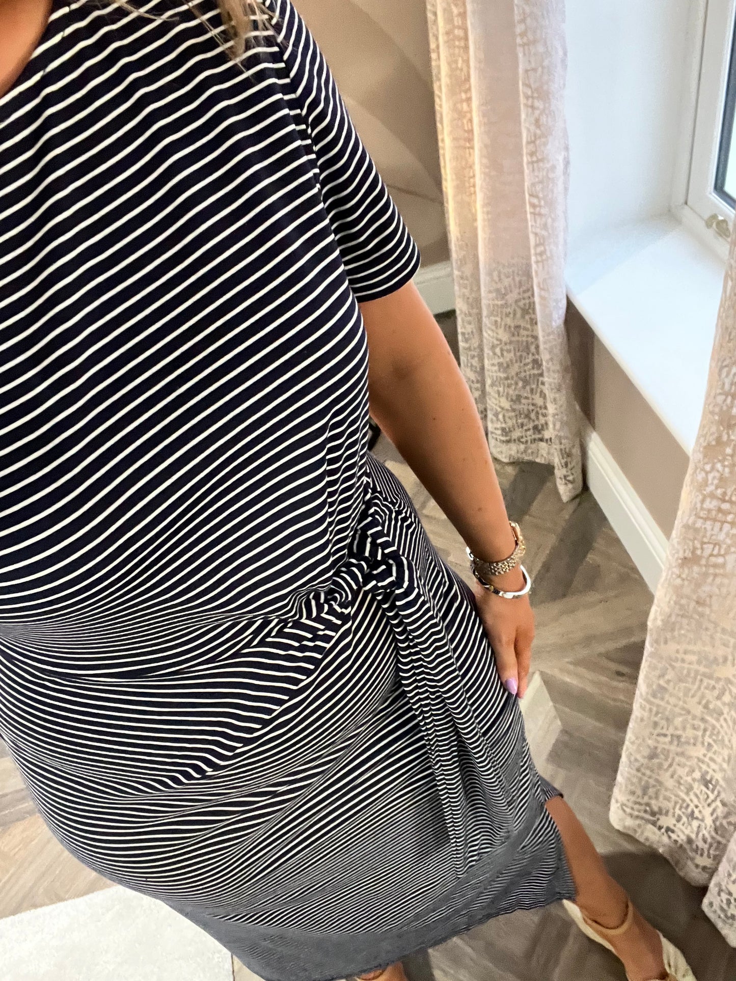 Maisy Navy And White Striped Midi Dress