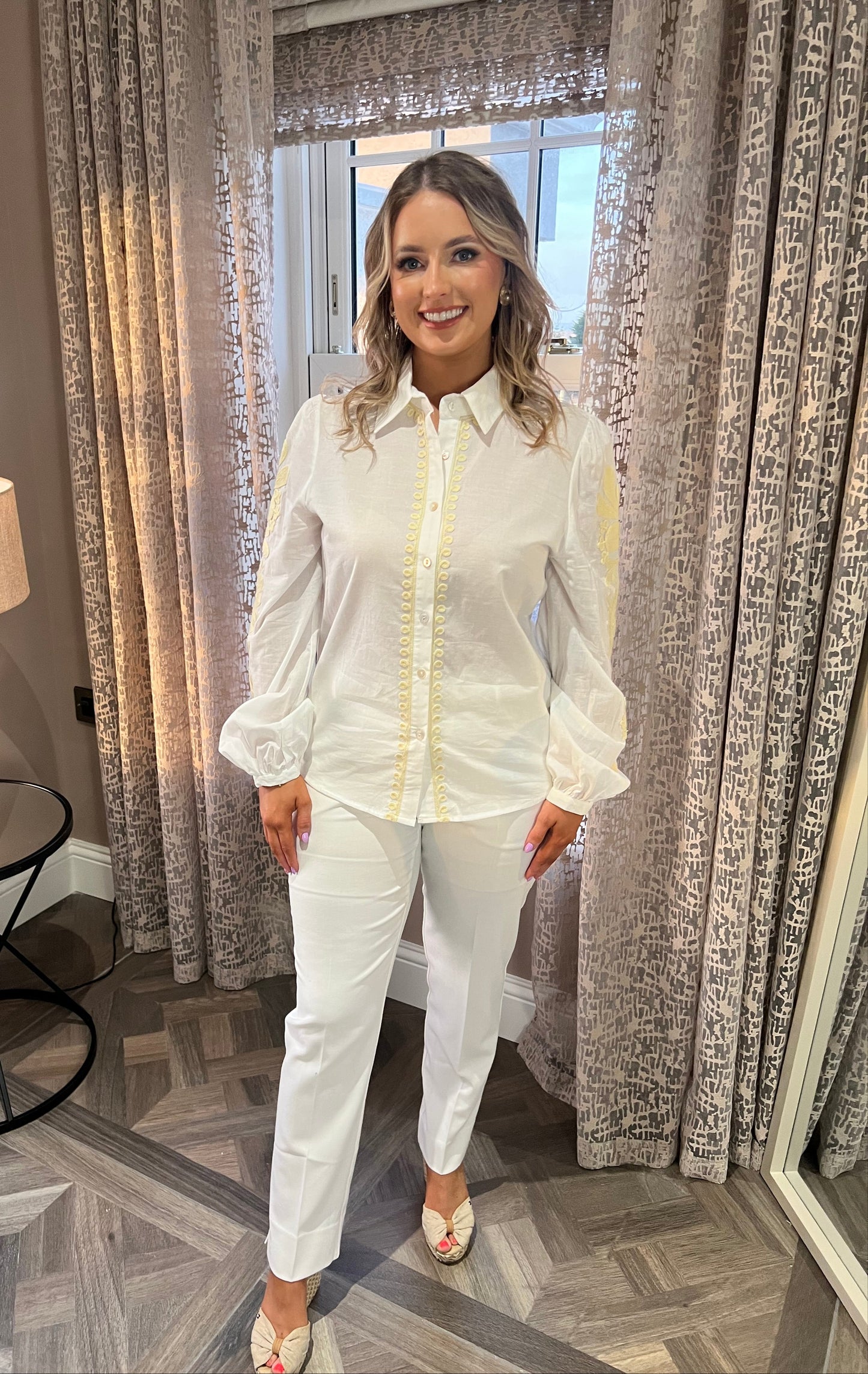 Lana White And Cream Embroidered Long Sleeve Shirt