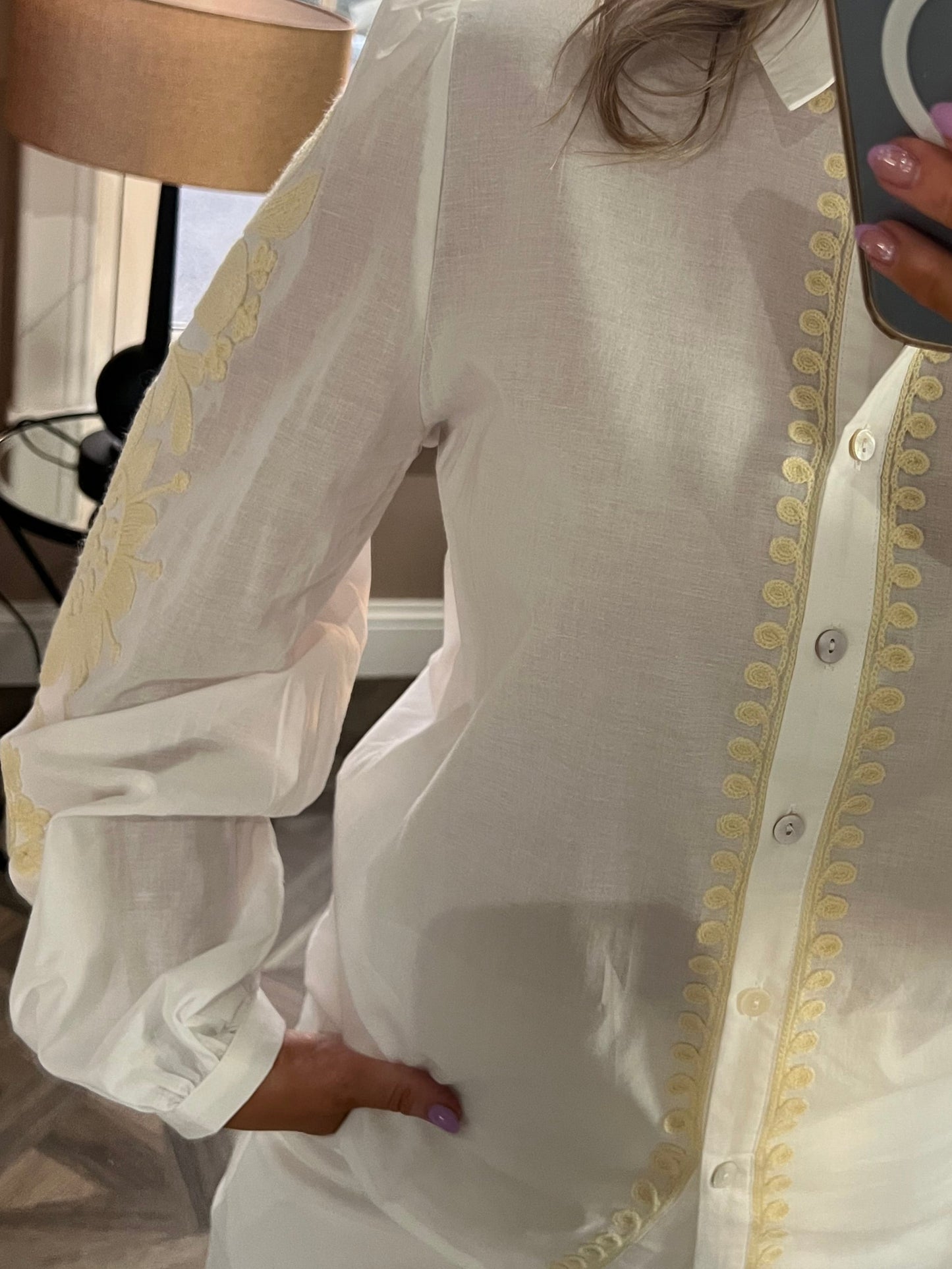 Lana White And Cream Embroidered Long Sleeve Shirt