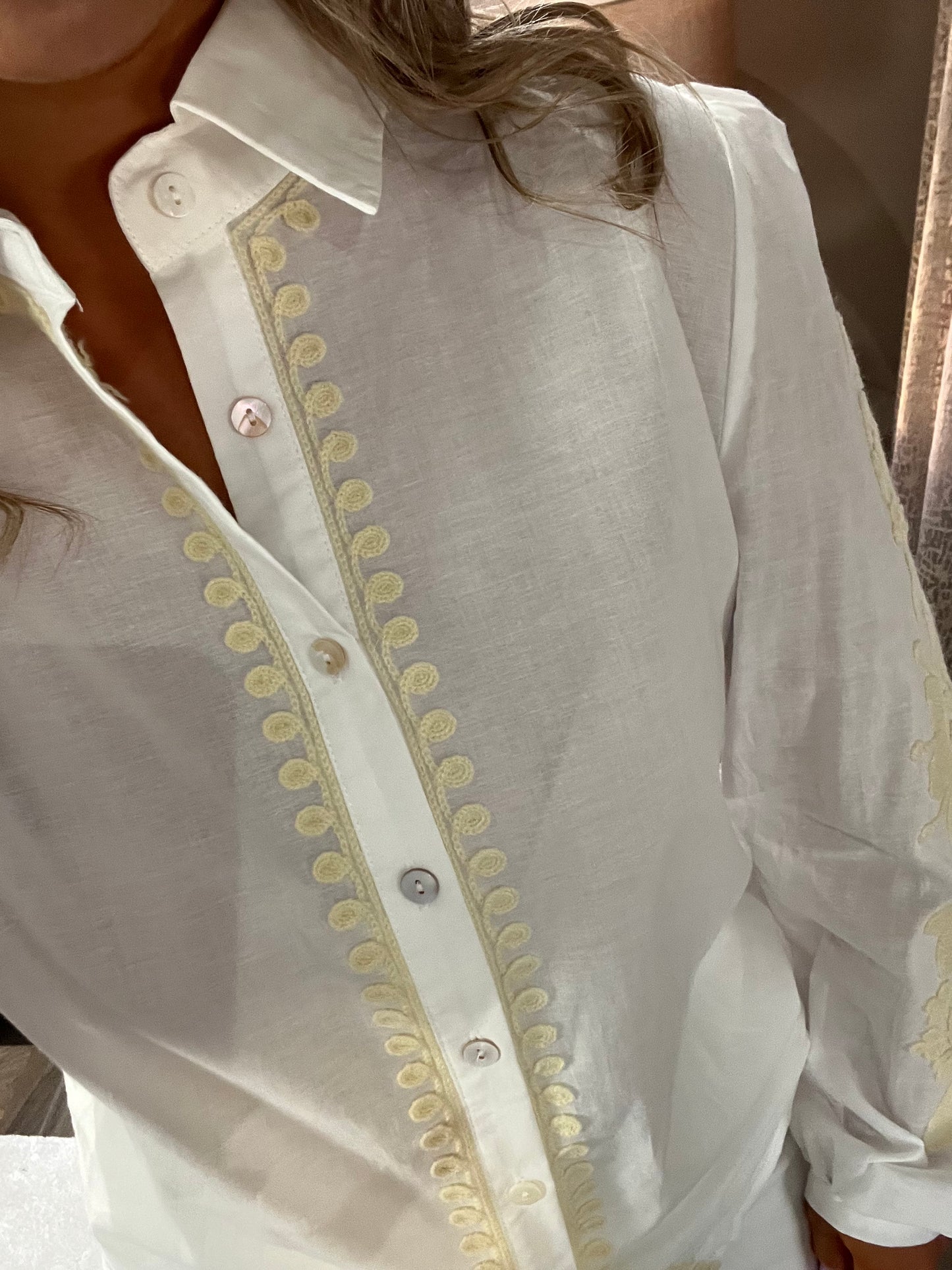 Lana White And Cream Embroidered Long Sleeve Shirt