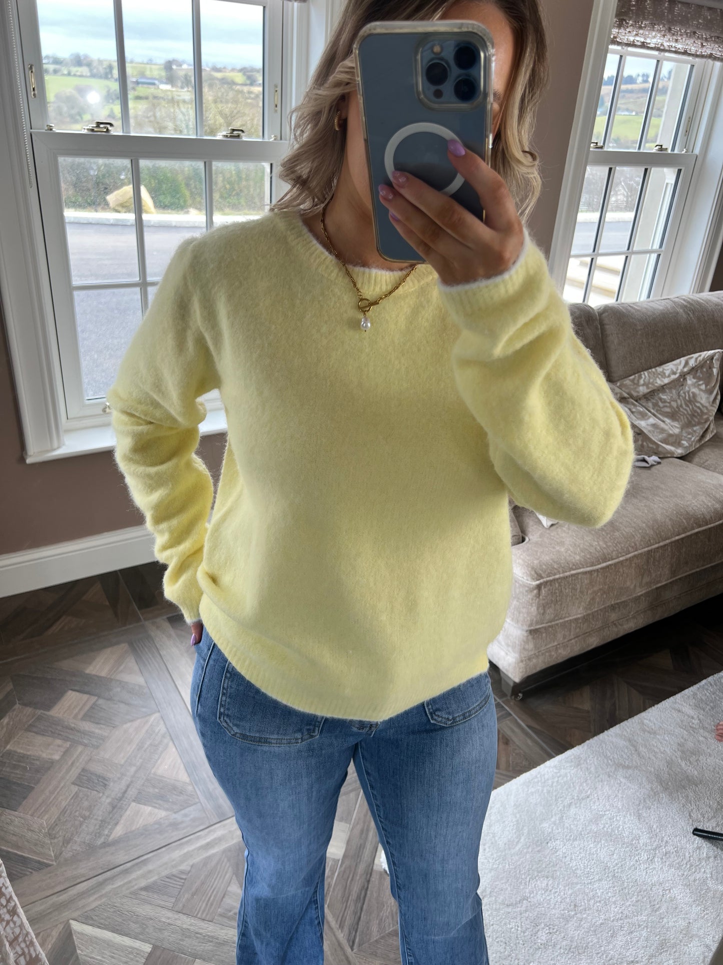 Bella Knitted Lemon Long Sleeved Bow Jumper