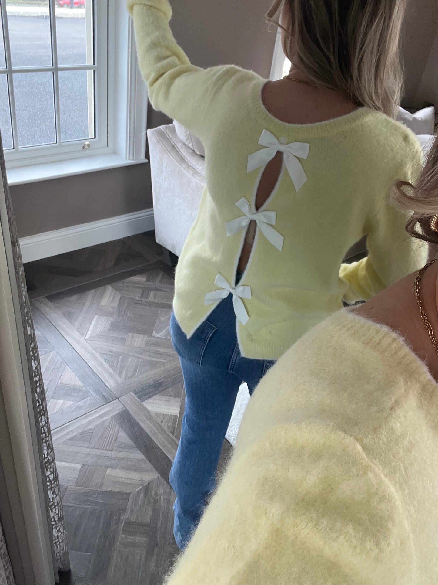 Bella Knitted Lemon Long Sleeved Bow Jumper