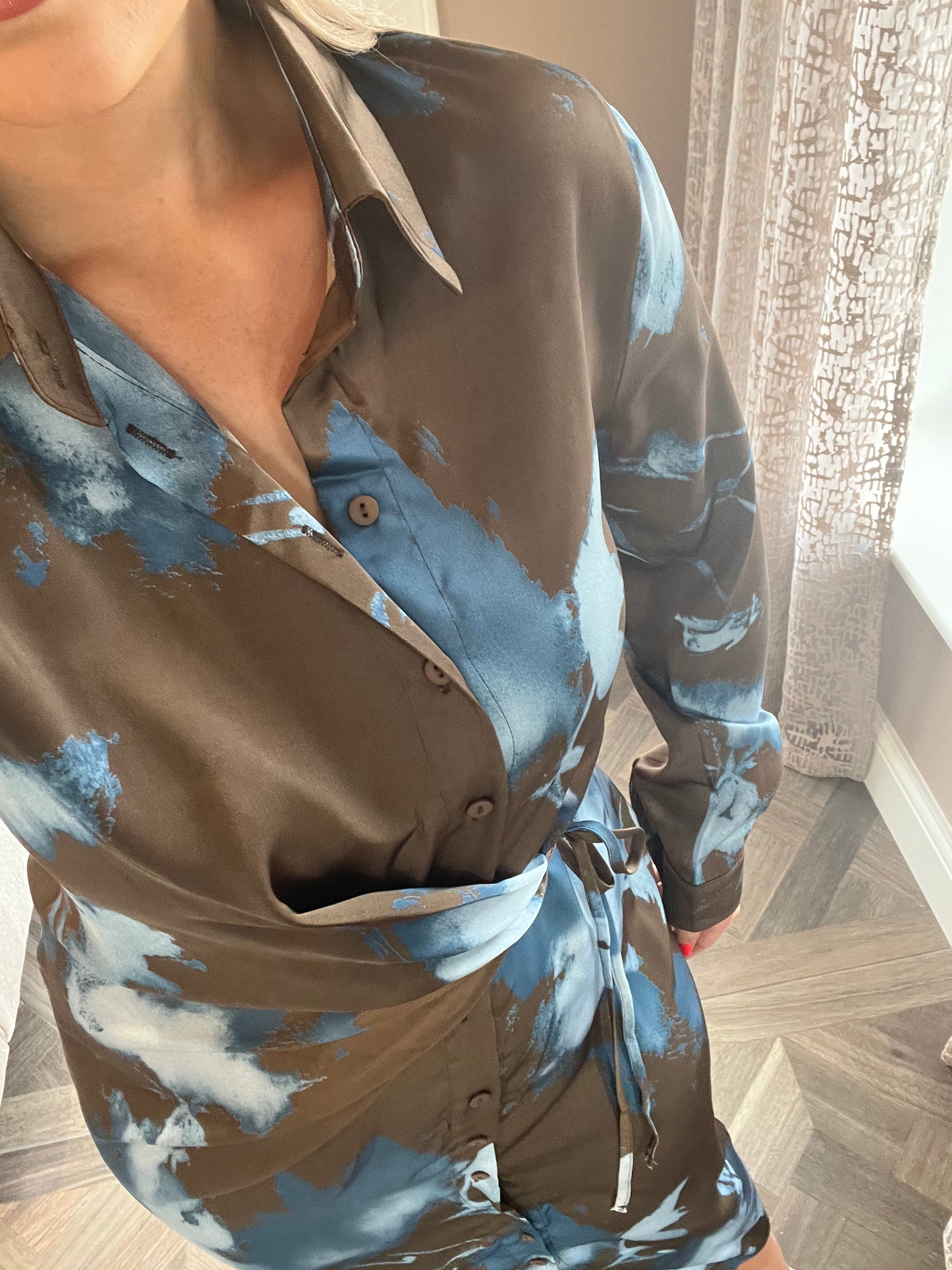 Natasha Button Up Long Sleeve Midi Dress