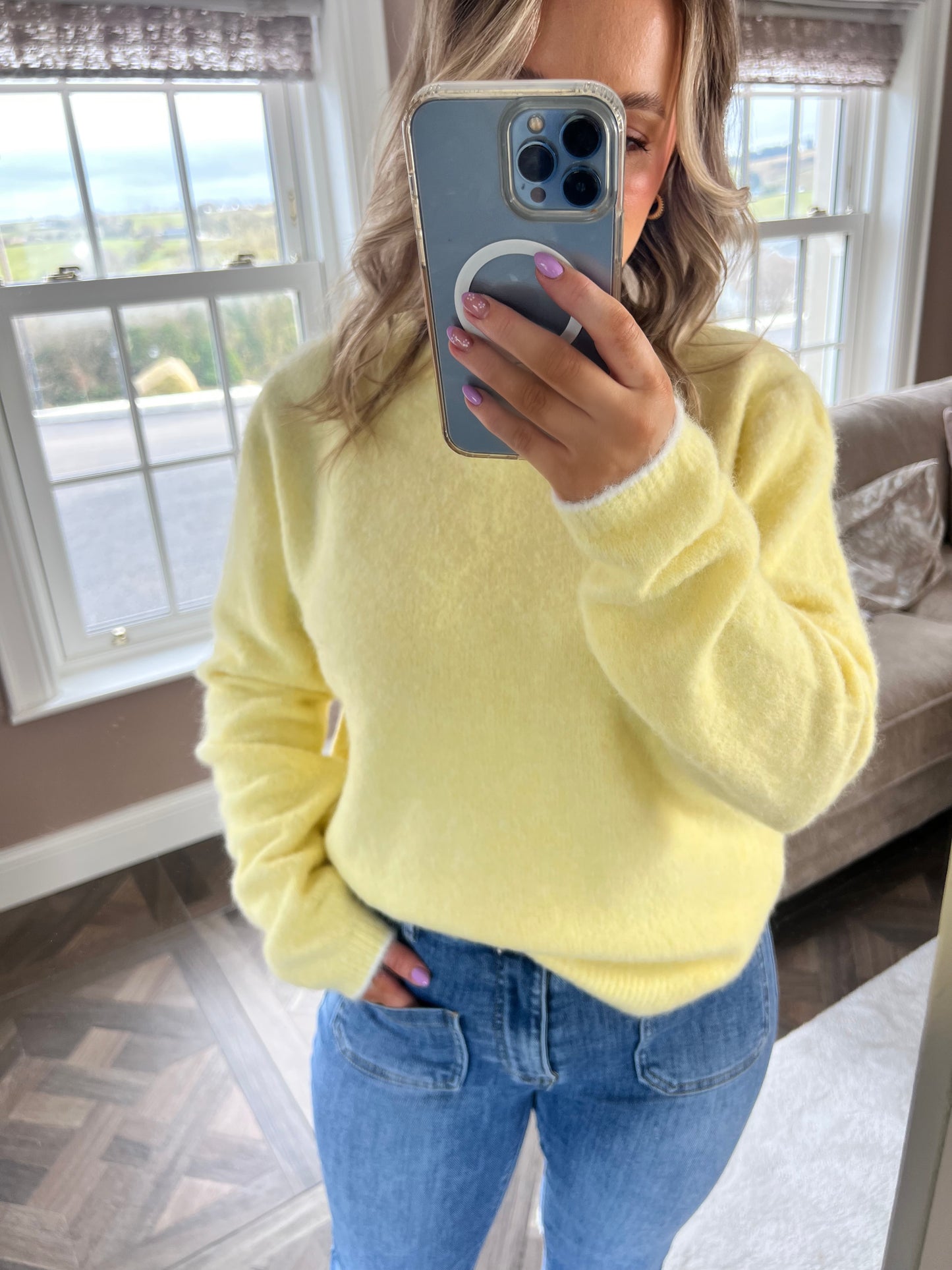 Bella Knitted Lemon Long Sleeved Bow Jumper