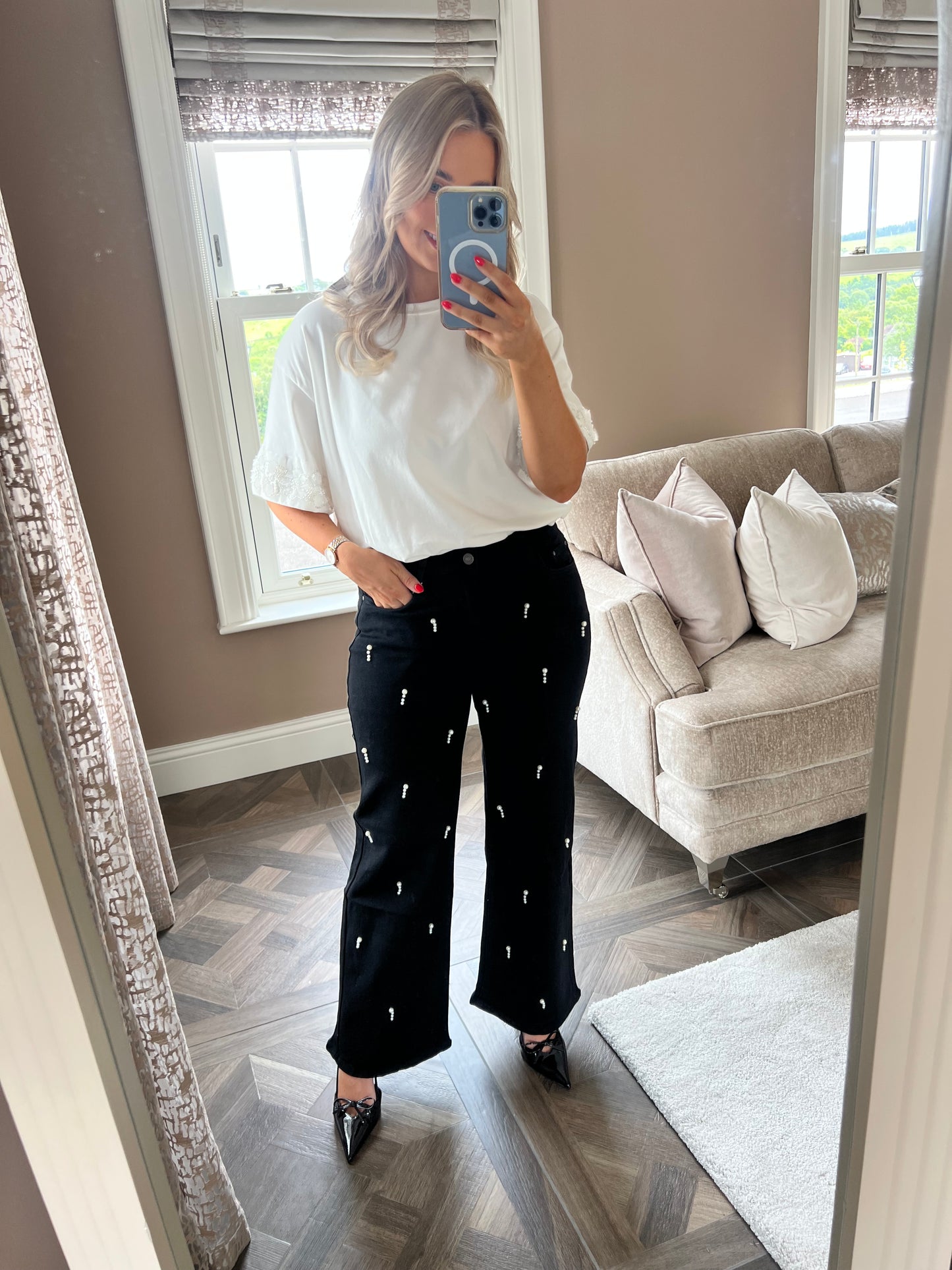 Taila Black Pearl Wide Leg Jeans