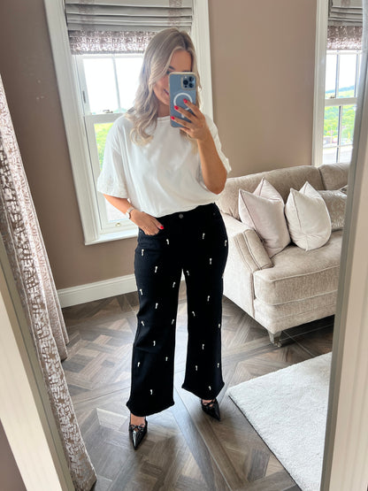 Taila Black Pearl Wide Leg Jeans