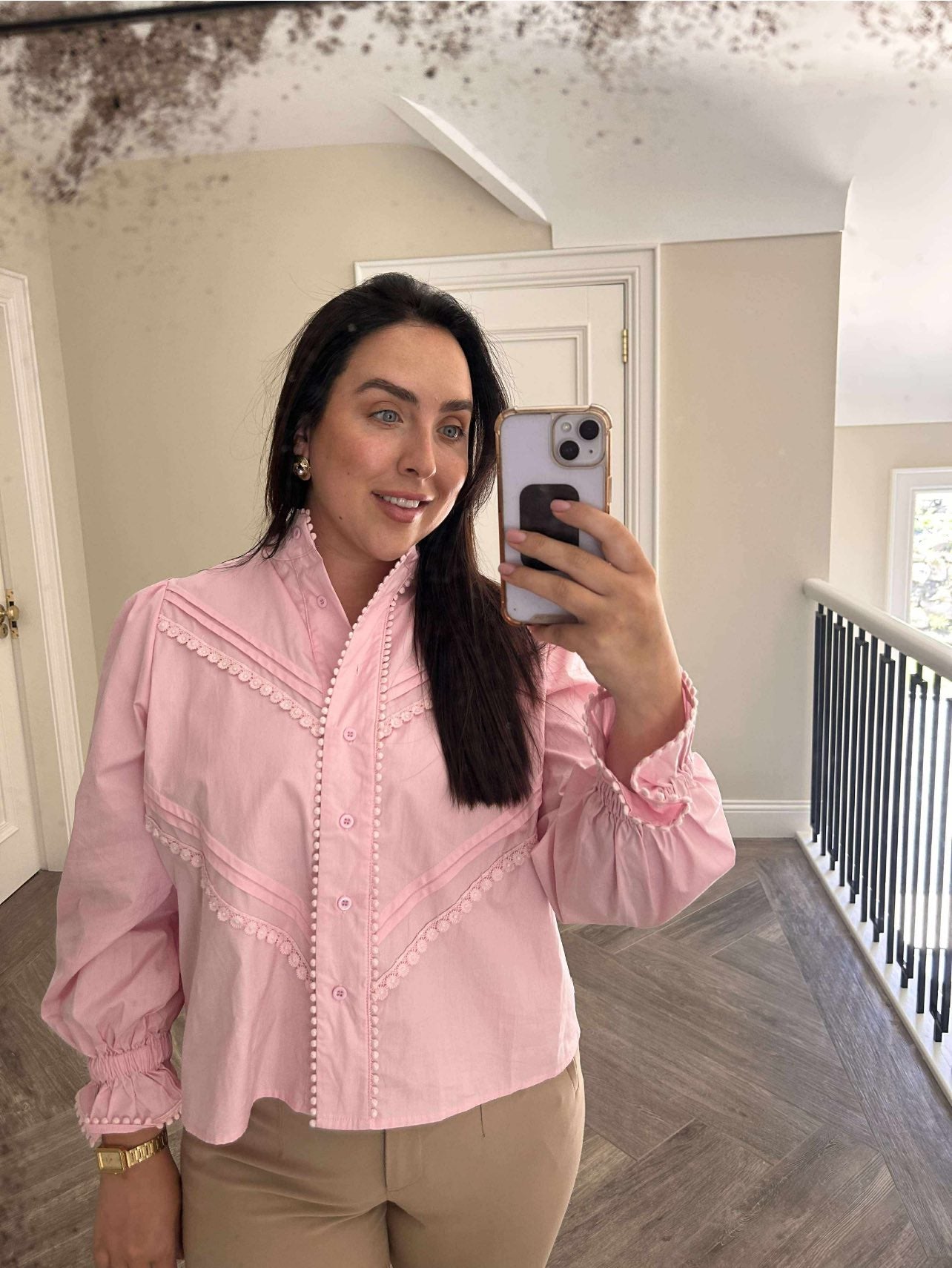 Jenna Pink Vintage Long Sleeve Lace Shirt