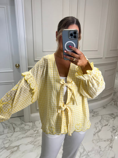 Anna Oversized Bow Tie Lemon Gingham Blouse