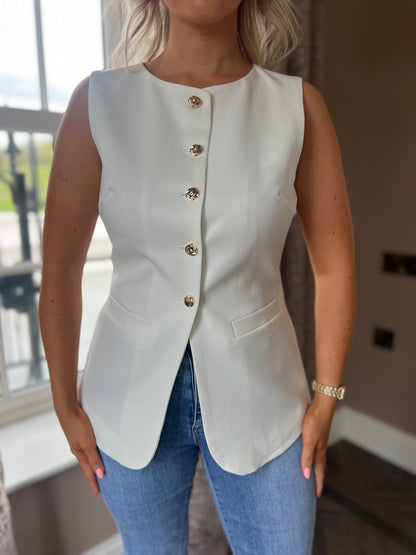 Gwen White Tailored Button Up Waist Coat
