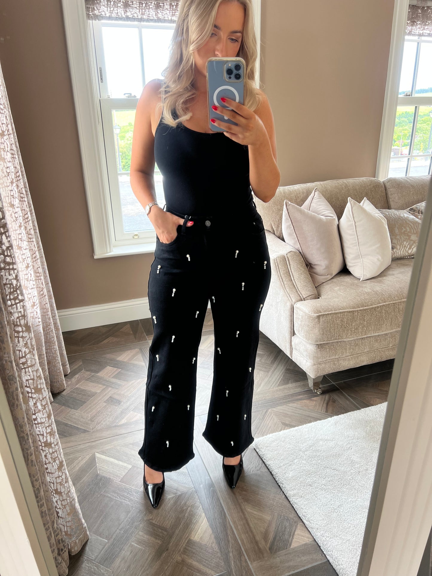 Taila Black Pearl Wide Leg Jeans