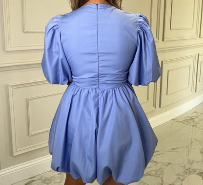 Nina Blue Puffball Hem Mini Dress