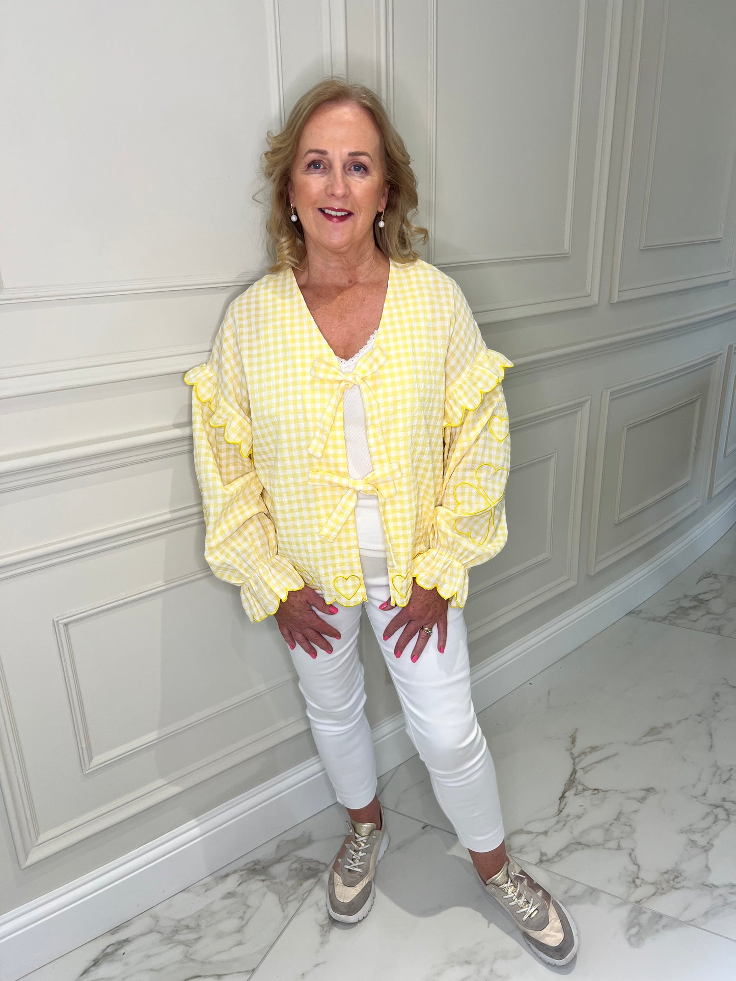 Anna Oversized Bow Tie Lemon Gingham Blouse