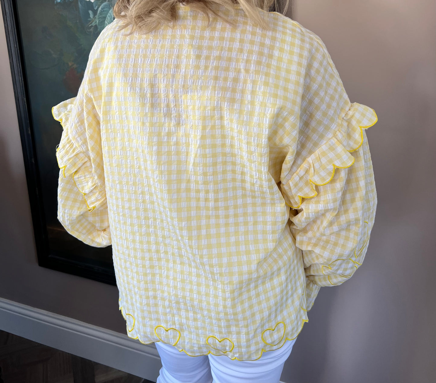 Anna Oversized Bow Tie Lemon Gingham Blouse