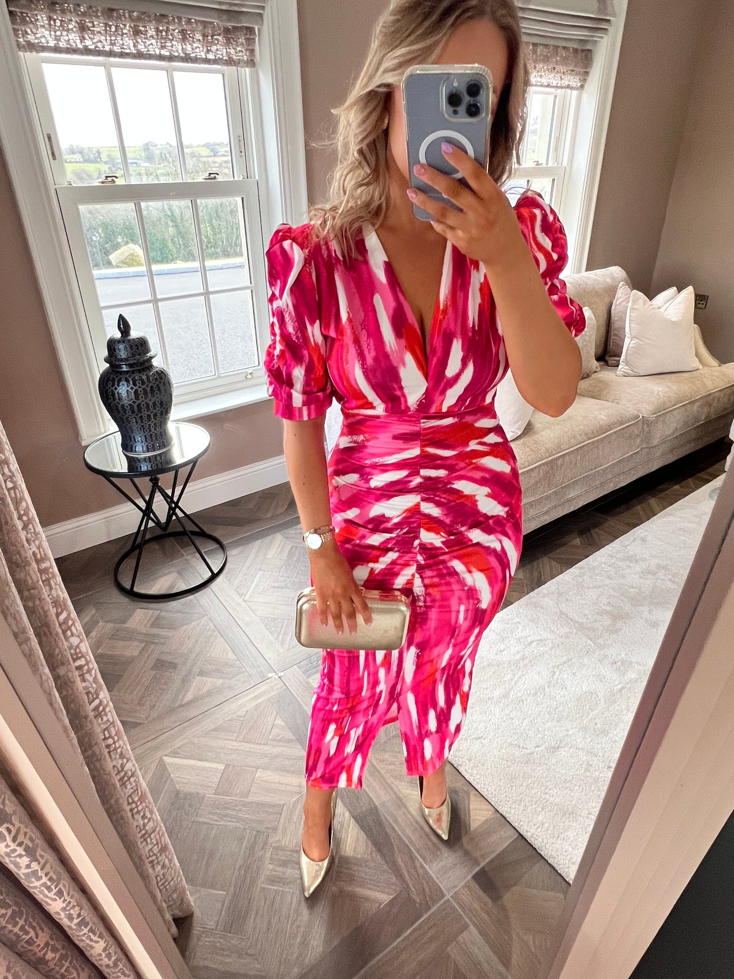Eva Pink And White Midi Dress