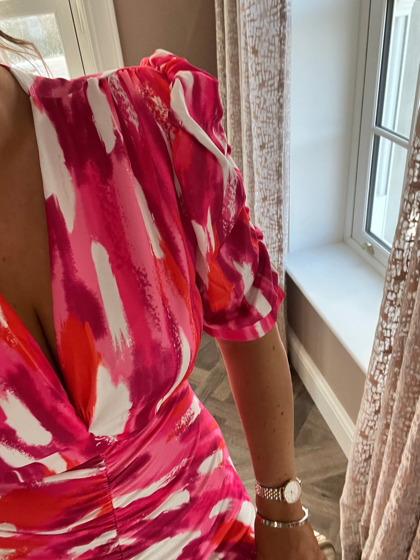 Eva Pink And White Midi Dress