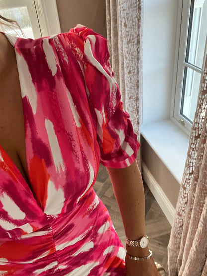 Eva Pink And White Midi Dress