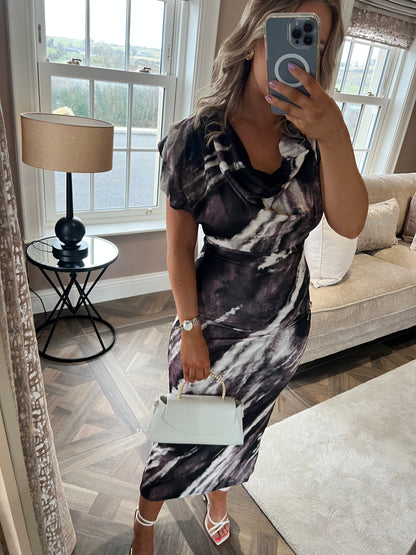 Jessica Black And Cream Marble Print Long Dress