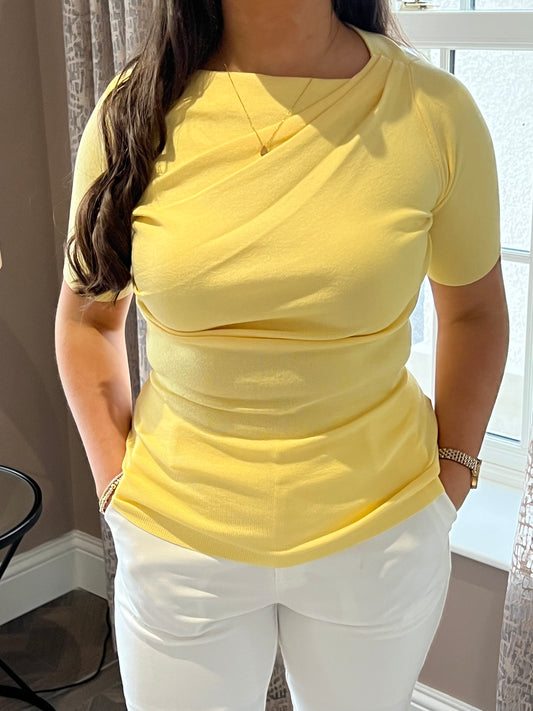 Lucy Yellow Knit Short Sleeve Ruched Top