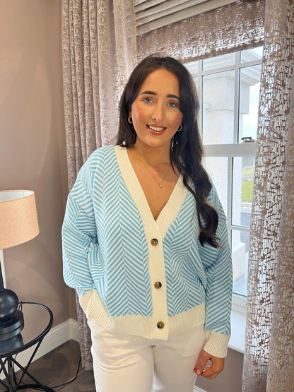 Freya Baby Blue Stripped Button Cardigan
