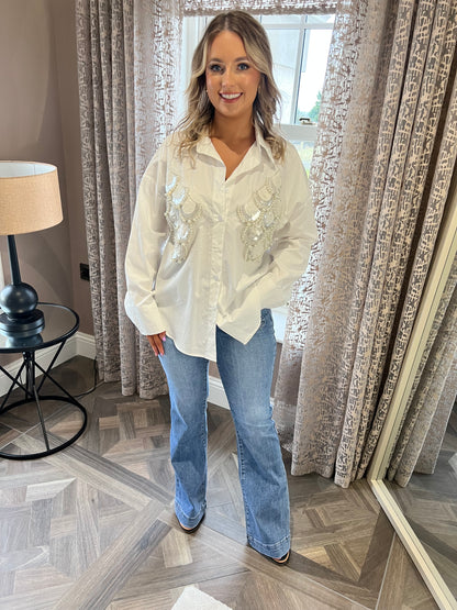 Lola White Sequined And Pearl One Size Shirt