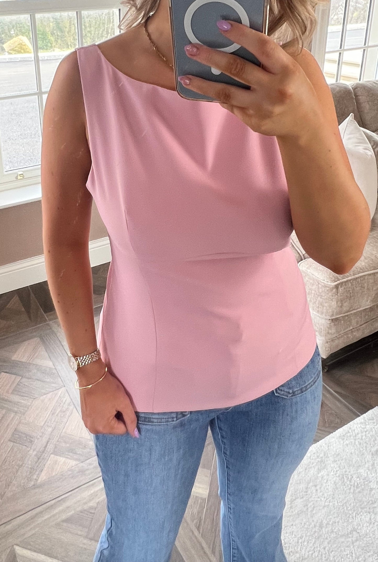 Katie Pink Bow Tie Sleeveless Top