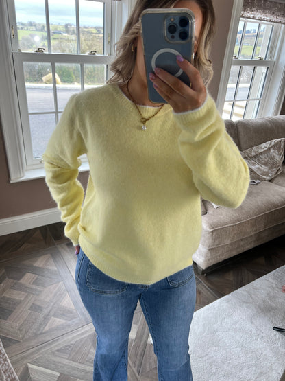 Bella Knitted Lemon Long Sleeved Bow Jumper