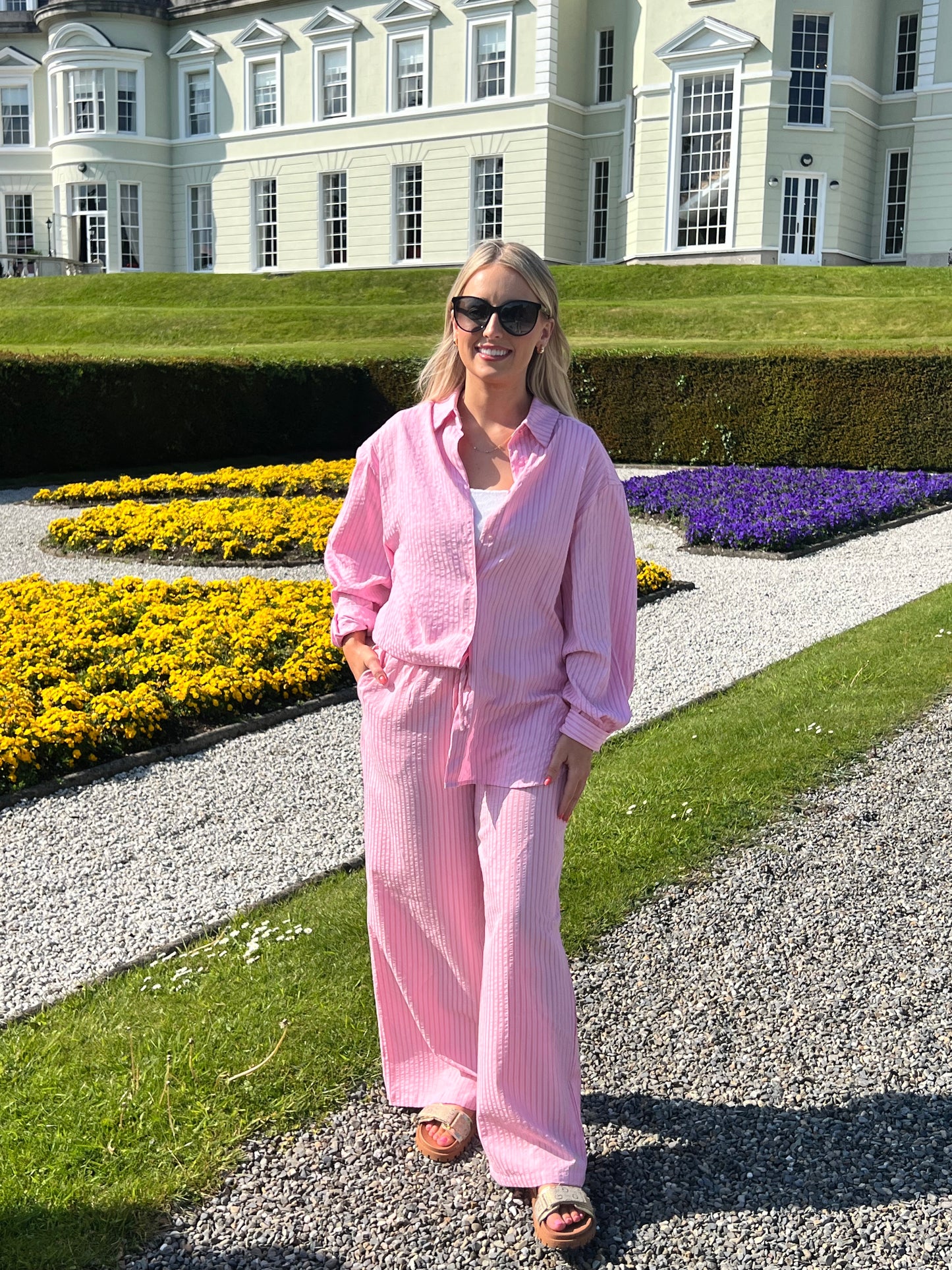 Rachel Striped Pink Oversized Shirt And Trouser Set