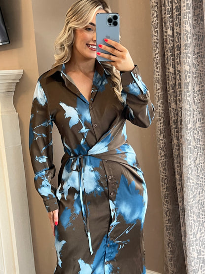 Natasha Button Up Long Sleeve Midi Dress