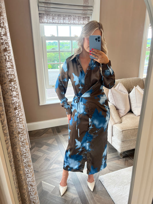 Natasha Button Up Long Sleeve Midi Dress