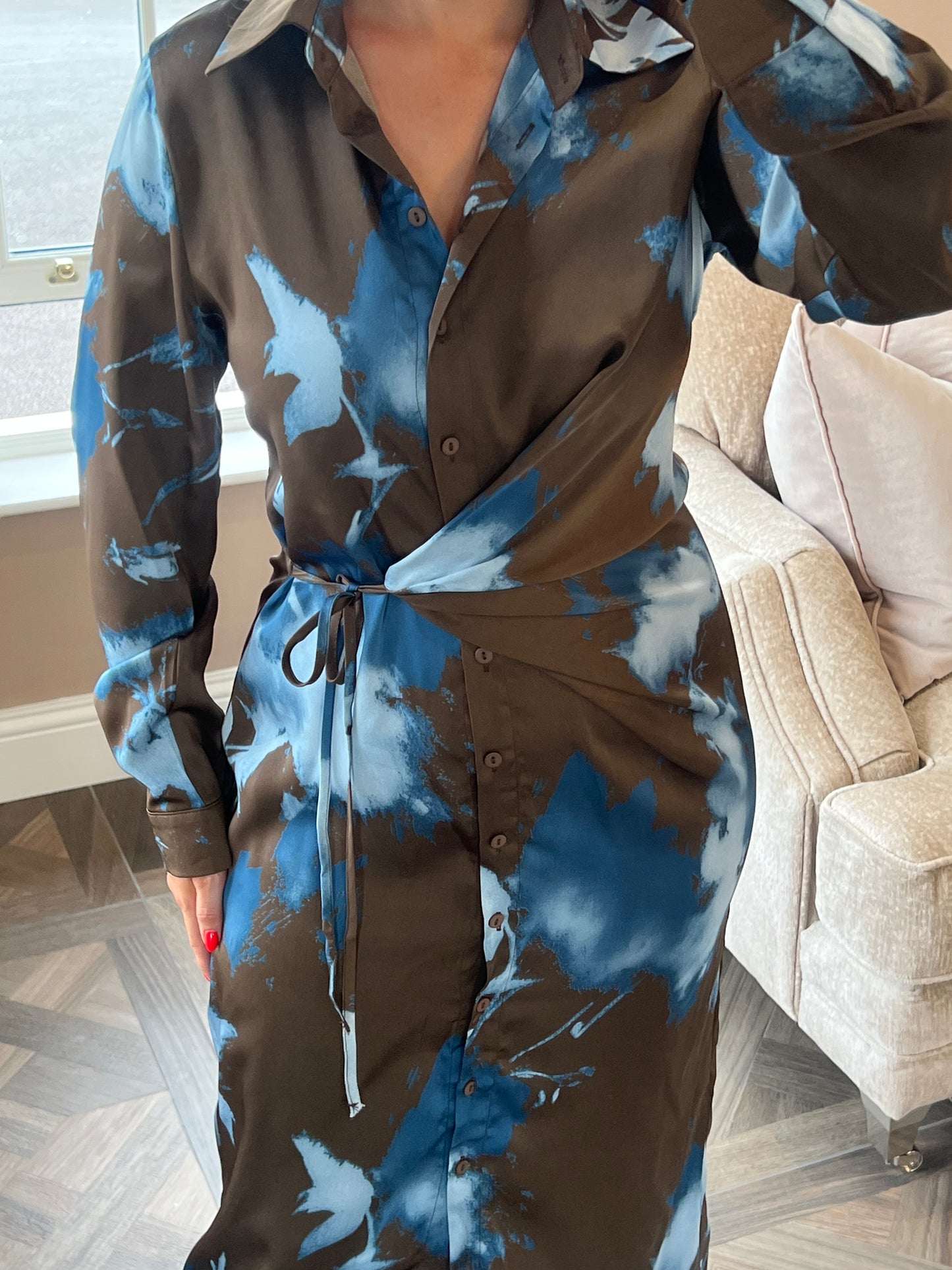 Natasha Button Up Long Sleeve Midi Dress