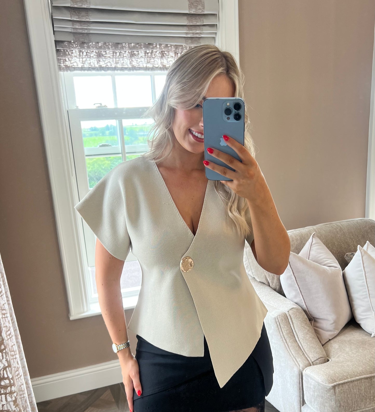 Perrie Nude Asymmetrical Waistcoat Top