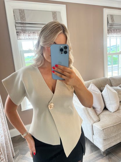 Perrie Nude Asymmetrical Waistcoat Top