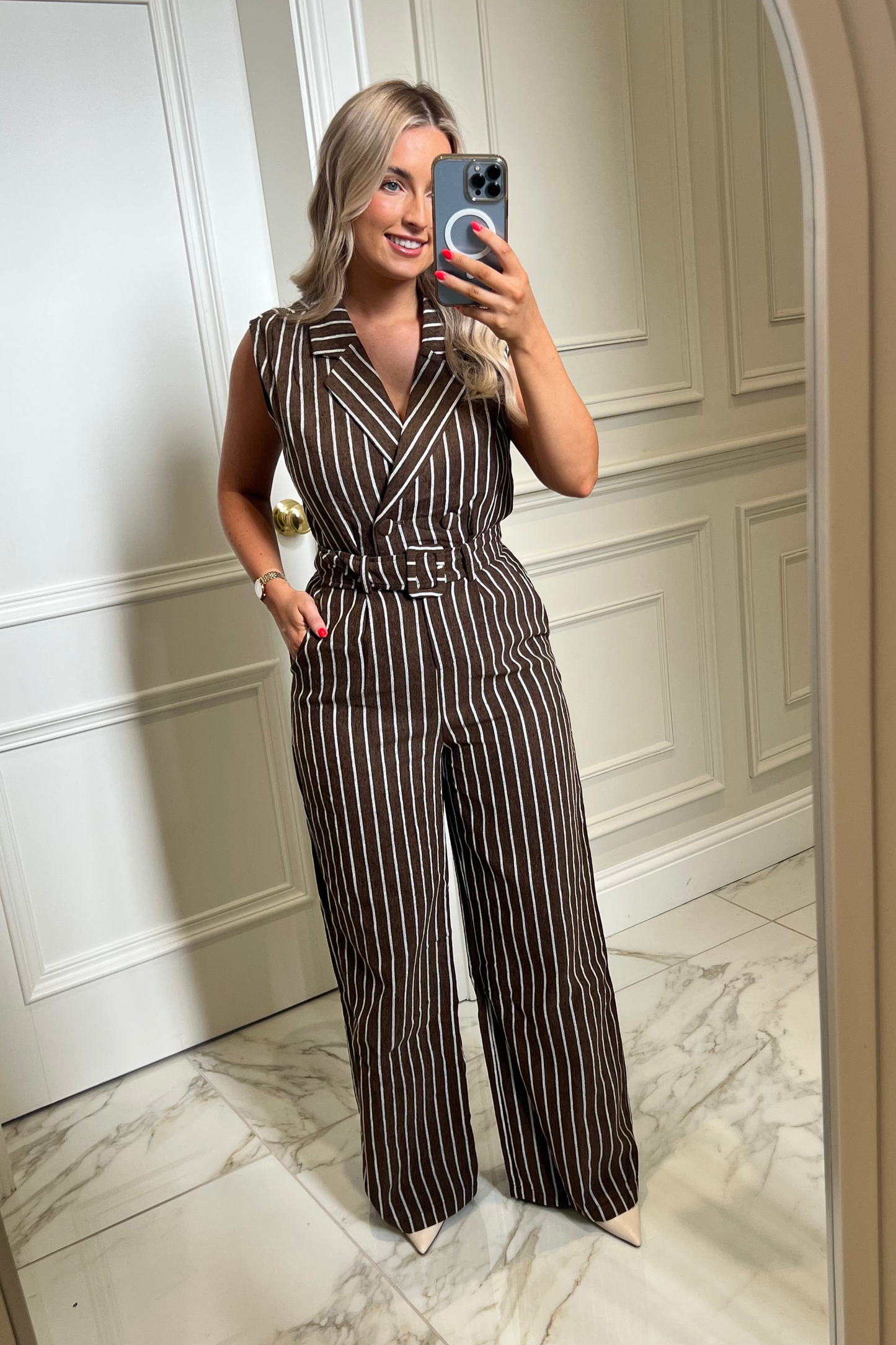Charlotte Corduroy Chocolate Pin Striped Wide Leg Jumpsuit